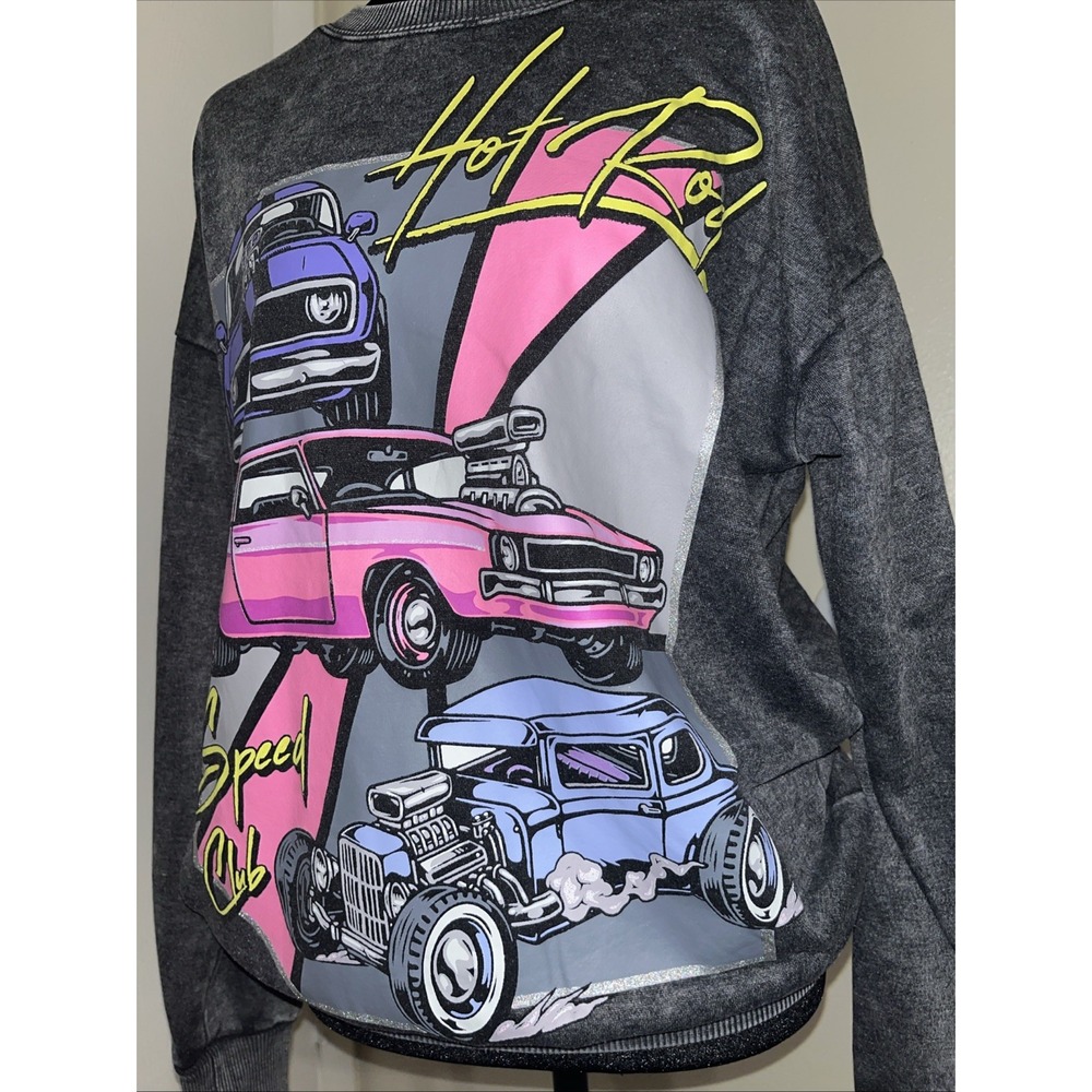 No boundaries "Hot Rod speed Club' Long Sleeve Pullover Size S Women's Graphic